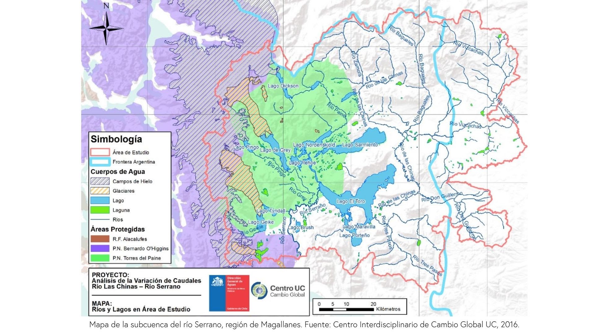 Mapa de la subcuenca del río Serrano, región de Magallanes